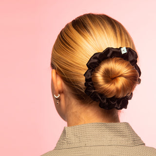 Brightly Labs® Premium Medium Silk Scrunchies - Luxurious hair accessories made from silver ion-infused Mulberry Silk. Perfect for style and hair care.