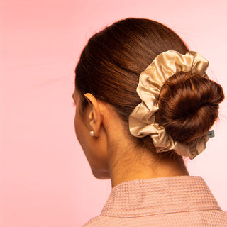Brightly Labs® Premium Medium Silk Scrunchies - Luxurious hair accessories made from silver ion-infused Mulberry Silk. Perfect for style and hair care.