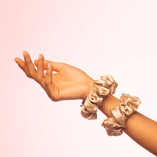 Brightly Labs® Premium Medium Silk Scrunchies - Luxurious hair accessories made from silver ion-infused Mulberry Silk. Perfect for style and hair care.