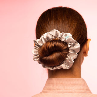 Brightly Labs® Premium Medium Silk Scrunchies - Luxurious hair accessories made from silver ion-infused Mulberry Silk. Perfect for style and hair care.