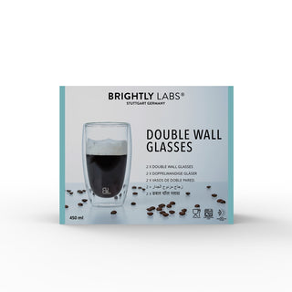 Brightly Labs® Double Wall Drinking Glass - Enjoy your favorite beverages in style with our innovative borosilicate glass design. Keep drinks hot or cold without condensation worries.