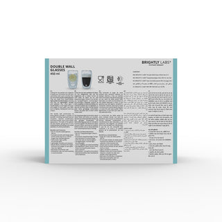 Brightly Labs® Double Wall Drinking Glass - Enjoy your favorite beverages in style with our innovative borosilicate glass design. Keep drinks hot or cold without condensation worries.