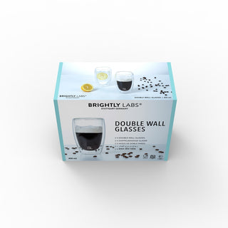 Brightly Labs® Double Wall Drinking Glass - Enjoy your favorite beverages in style with our innovative borosilicate glass design. Keep drinks hot or cold without condensation worries.